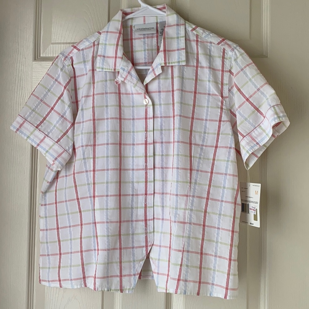 Liz Claiborne Short Sleeve Plaid Button Down Shirt